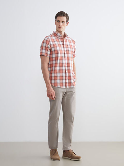 Regular Fit K?sa Kollu Ekose Poplin Erkek G?mlek