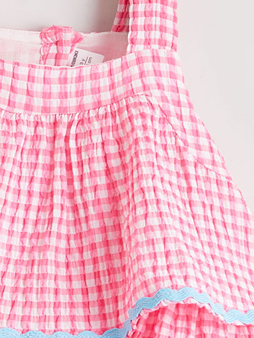 Kare Yaka Ekose Katkat K?z ?ocuk Elbise