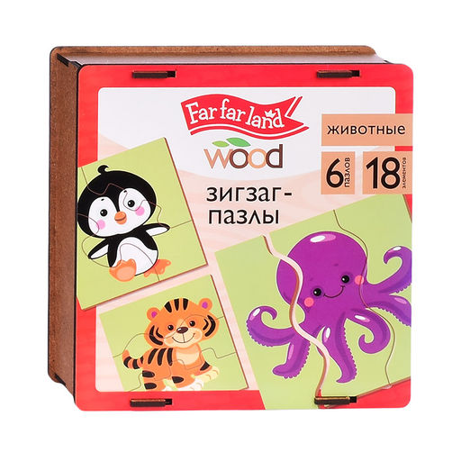 Пазлы зигзаг "Животные" 18 элементов (деревянная)