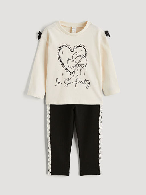 Bisiklet Yaka Bask?l? K?z ?ocuk Tak?m