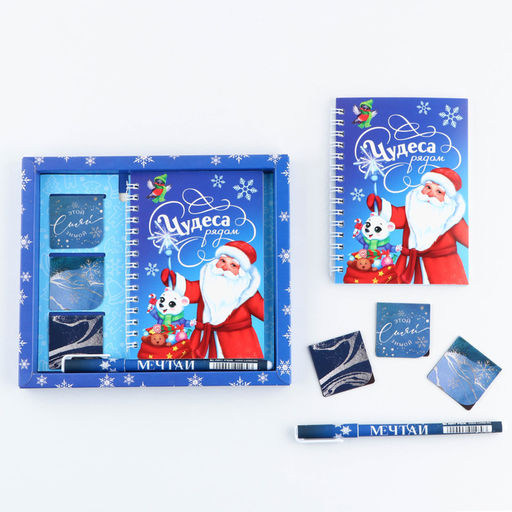 Подарочный набор новогодний, блокнот А6, 40 листов, ручка пластик, магнитные закладки 3 шт. Чудеса рядом