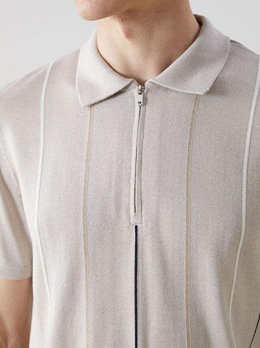 Polo Yaka K?sa Kollu ?izgili Erkek Triko Kazak