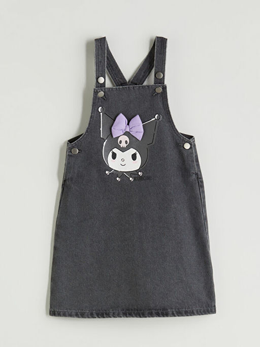 Kare Yaka Kuromi Bask?l? K?z ?ocuk Jean Elbise