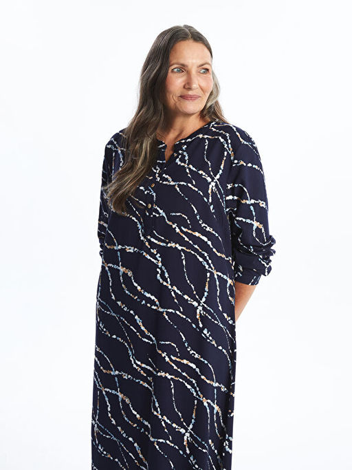 Ka??k Yaka Desenli Elbise