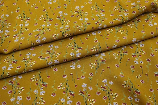 Штапель Премиум Цветочный ветерок цв.т.горчично-оливковый, ш.1.45м, вискоза-100%, 120гр/м.кв - Купава фото 5