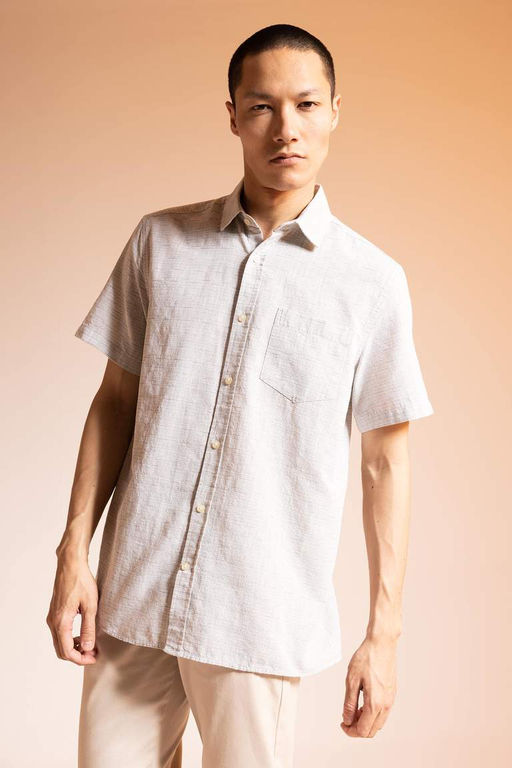 Рубашка из 100 % хлопка с короткими рукавами и воротником-поло обычного кроя - Defacto фото 3