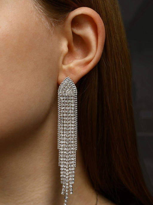 Серьги висячие со стразами Вечное сияние медуза, белые в серебре