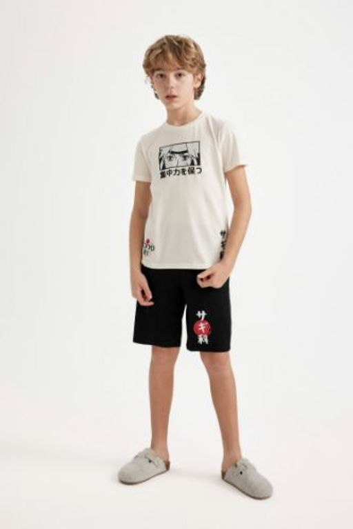 Erkek Cocuk Pijama Tak?m? Bask?l? K?sa Kollu Ust Sort
