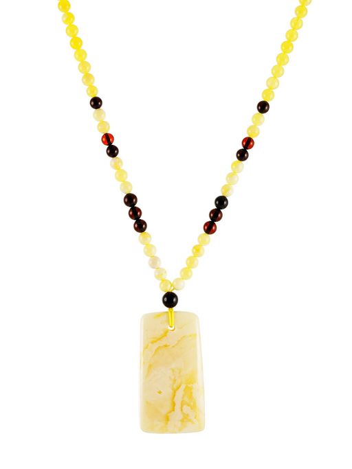 Эффектное колье Лаура с подвеской из цельного янтаря с уникальной текстурой