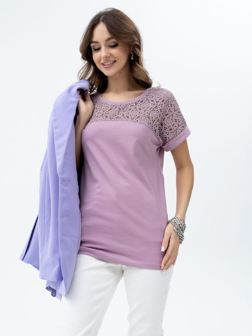 ВИДЕООБЗОР. Футболка с кружевом . 180-14,сухая роза - Binita фото 4