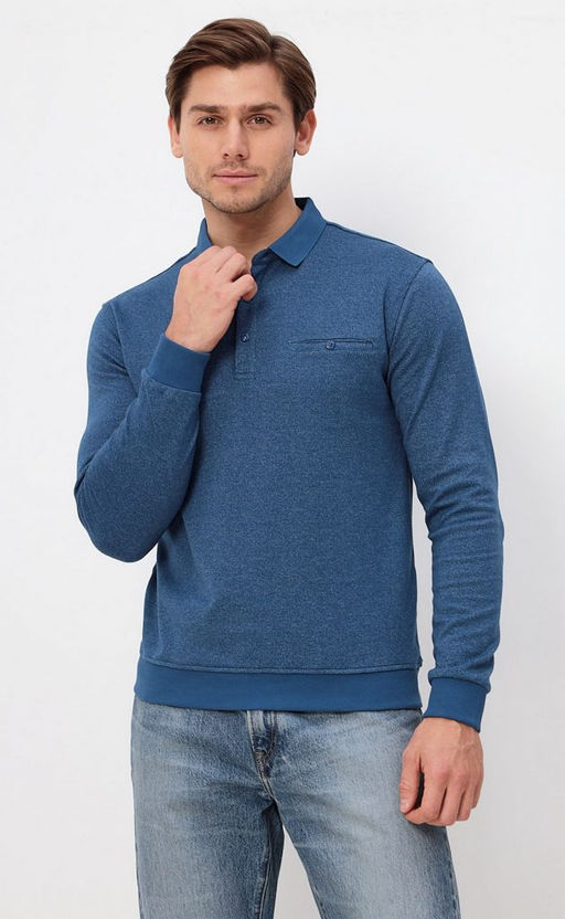 Футболка-поло мужская с длинным рукавом F321-07-9120 синяя - Fine joyce фото 4