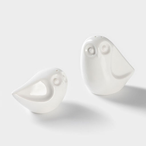 Набор для специй BellaTenero Совы, солонка 100 мл, перечница 130 мл, на бамбуковой подставке, фарфор, белый  фото 4