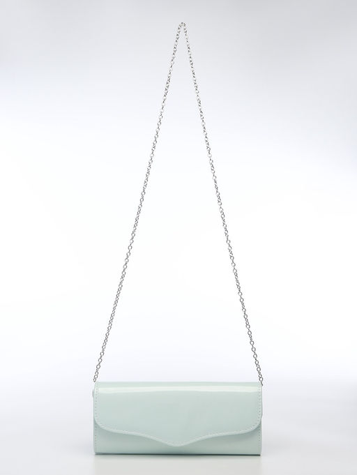 Сумка-клатч женская вечерняя на магните, на длинной цепочке, лаковая, однотонная, чёрная