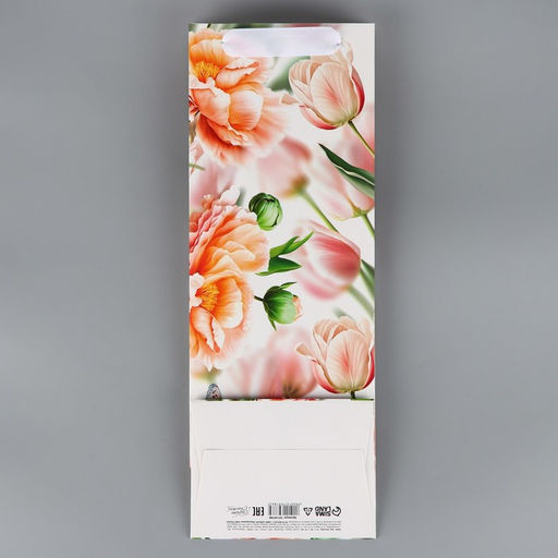 Цена за 2 шт. Пакет подарочный под бутылку, упаковка, «Цветы», 36×13×10 см