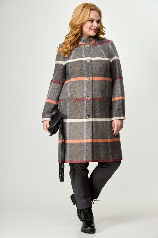 Пальто БелЭльСтиль 841 клетка серая  фото 44