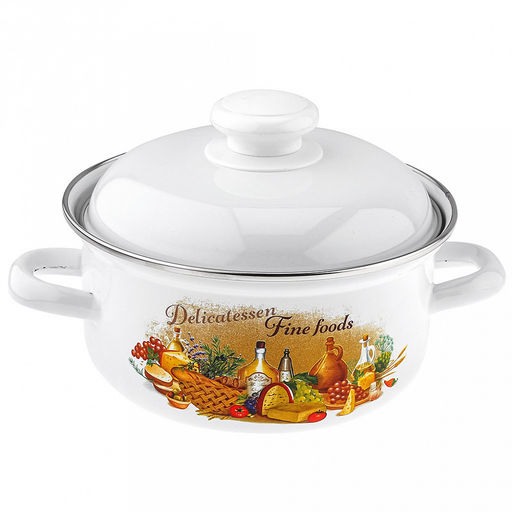 "Италия" Кастрюля эмалированная 1,5л, форма цилиндрическая, металлическая крышка (Россия)