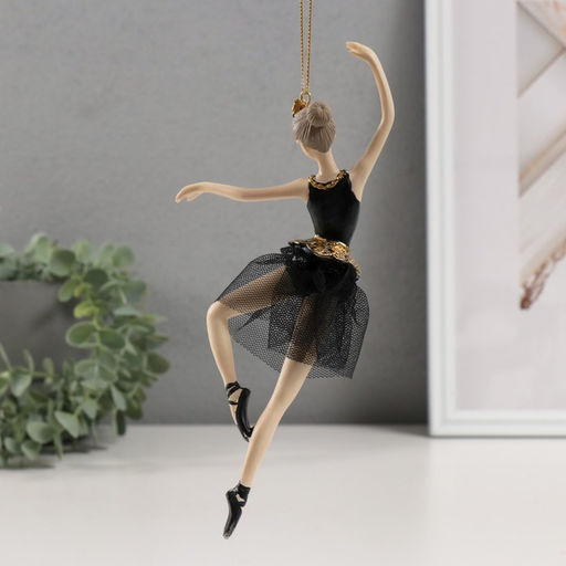 Фигура - подвеска полистоун «Балерина в черном платье - балетное па», ёлочная игрушка, 9×4×21.5 см