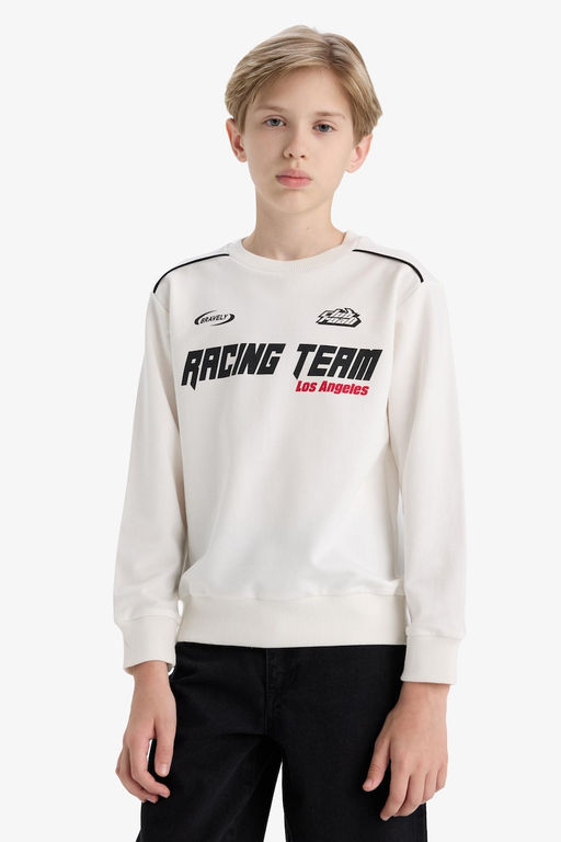 %100 Pamuk Bisiklet Yaka Bask_l_ Sweatshirt Erkek _ocuk - Defacto фото 6