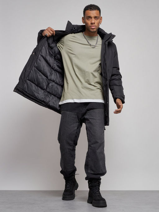 Парка мужская зимняя удлиненная молодежная черного цвета 8302Ch - Wonderrman фото 13