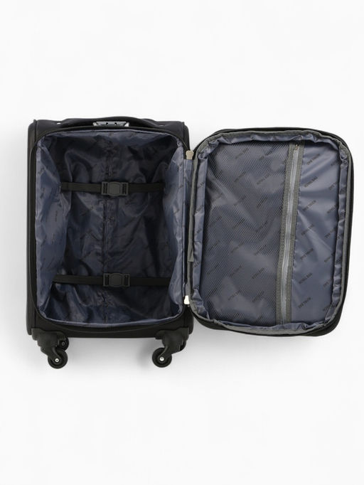 Чемодан на колёсах Royalbag маленький 46 л (S), на молнии, с увеличением, кодовый замок, 4 колеса, чёрный