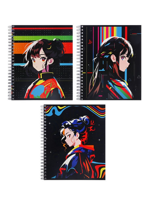 Набор тетрадей Calligrata «Аниме. Яркий стиль», 3 штуки, 96 листов, на гребне, обложка из мелованного картона