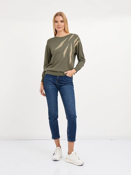 джемпер женский в цвете хаки со спущенной линией плеча - Glenfield фото 2
