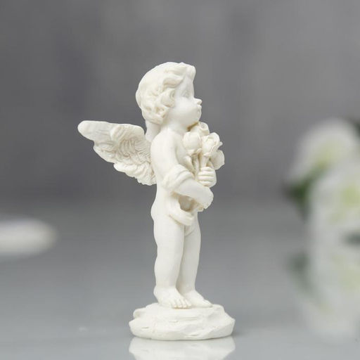 Фигурка полистоун Ангелочек с букетом роз, 7.2?4.5?2.8 см, МИКС