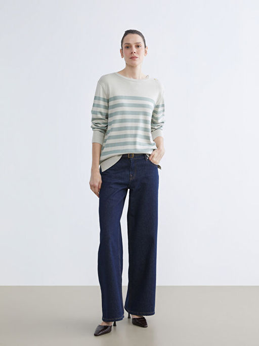 Bisiklet Yaka ?izgili Kad?n Triko Kazak