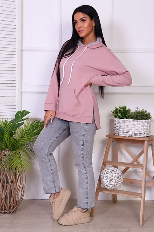 Толстовка с капюшоном, футер с лайкрой, сухая роза (844-2) - Плиона фото 3