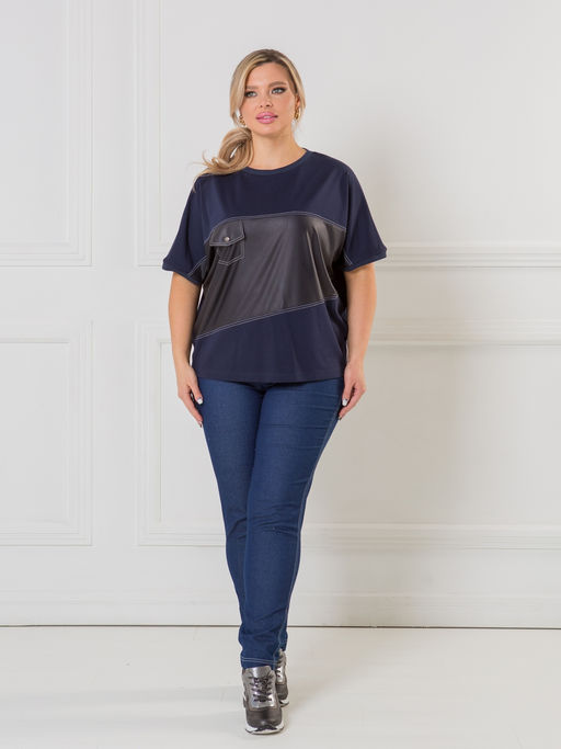 Блузка 1471 из вискозной ткани со вставкой из экокожи - Novita фото 6