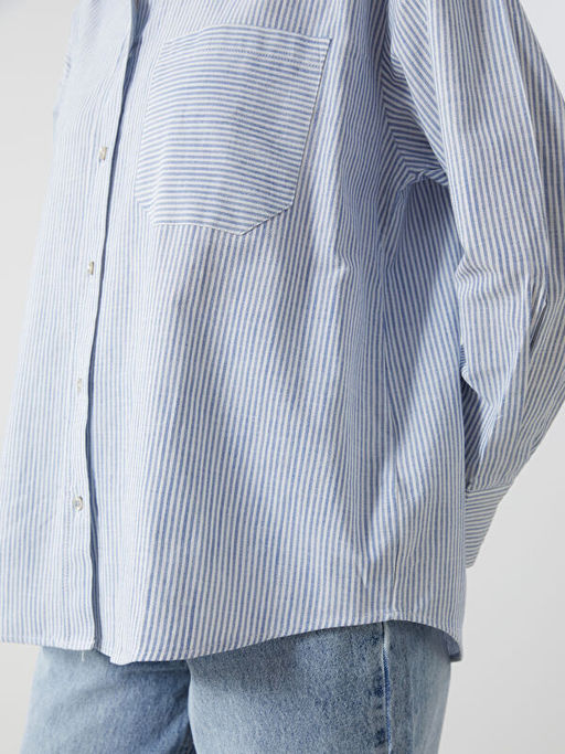 ?izgili Keten Kar???ml? Oversize Kad?n G?mlek
