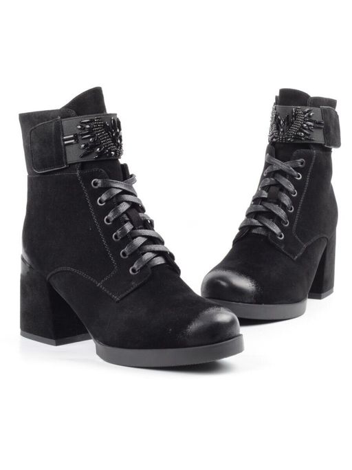 04-R135-1 BLACK Ботинки зимние женские (натуральная замша, натуральный мех) - Фабричный китай фото 15