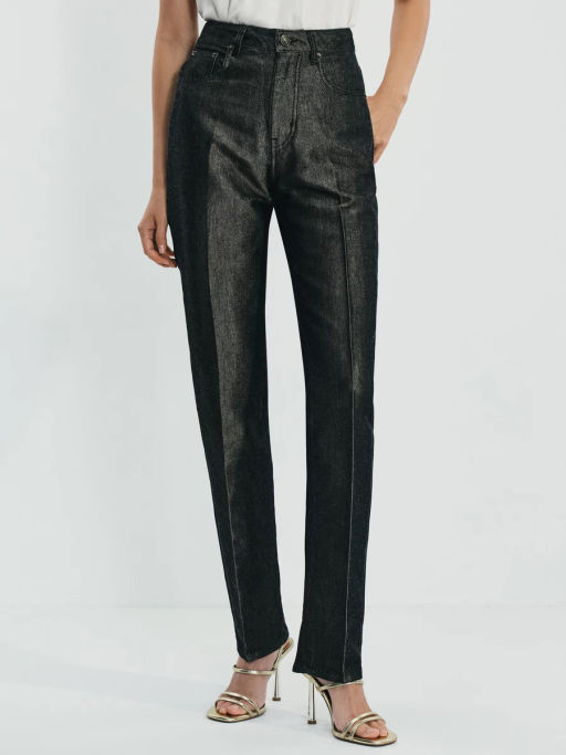 Джинсы зауженные PIPE-STRAIGHT с высокой посадкой с люрексовой нитью / Zarina