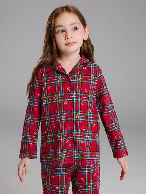 G?mlek Yaka Ekose K?z ?ocuk Pijama Tak?m?