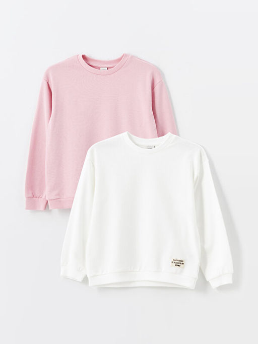 Bisiklet Yaka Uzun Kollu K?z ?ocuk Sweatshirt 2li