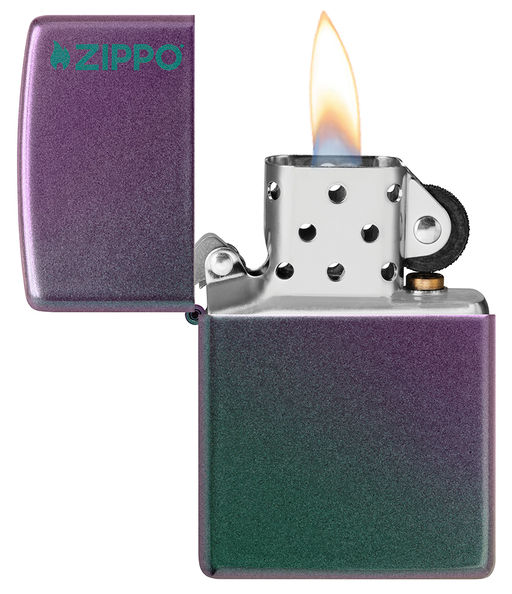 Зажигалка ZIPPO Логотип с зелено-фиолетовым покрытием | Logo Iridescent 49146ZL  фото 3