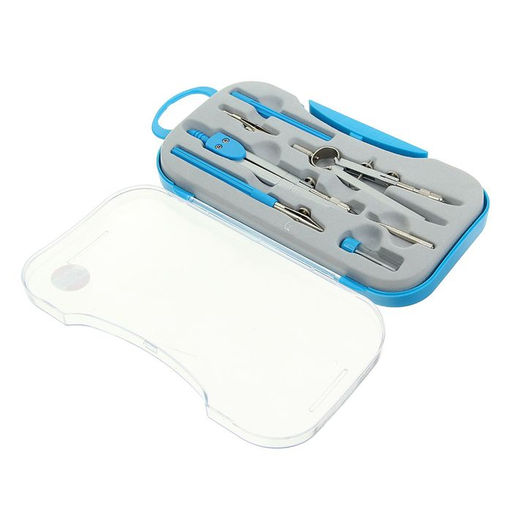 Готовальня 7 предметов: 2 циркуля, 2 рейсфедера, 2 удлинителя, грифель, центрик, в пластиковом пенале