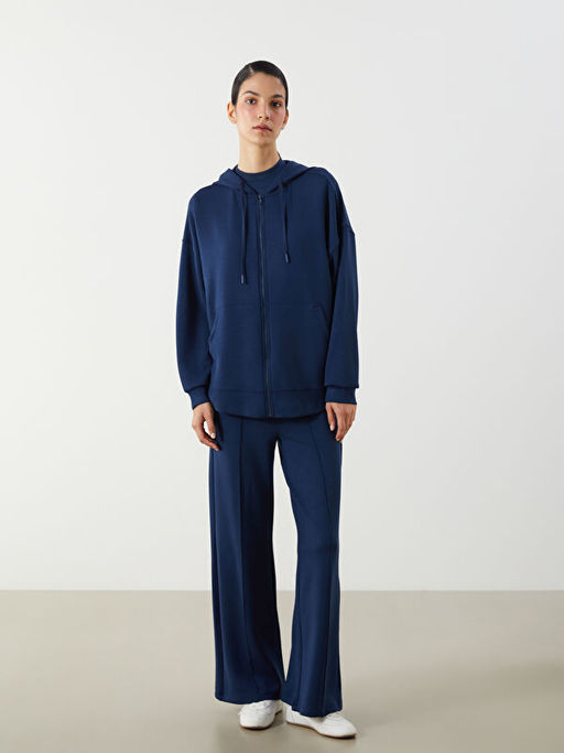 Oversize Modal Kar???ml? Kad?n Fermuarl? Sweatshirt