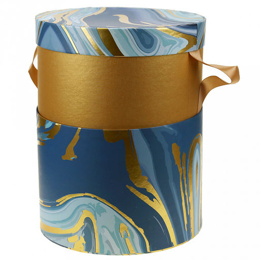 Коробка подарочная д20х18,8см "Акварель" синие тона, с золотом, с лентой (Китай)