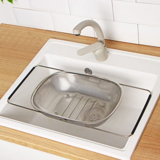 Дуршлаг - сито Доляна на раковину, 34.5×24×7.5 см, раздвижной, нержавеющая сталь, серебристый