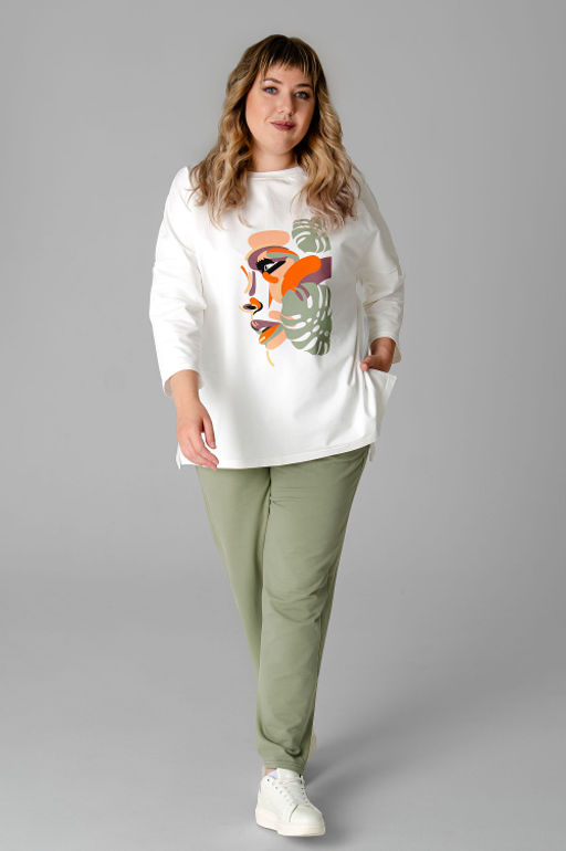 Арт. 2376 Костюм с брюками женский 52-60 (5 шт) Цвет:молочный, полынь - Калинка фото 8