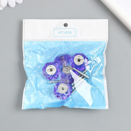 Цена за 5 шт. Ручка для шкатулки металл Кристалл фиолетовый серебро 2,6х2,6х2,4 см - Арт узор фото 5