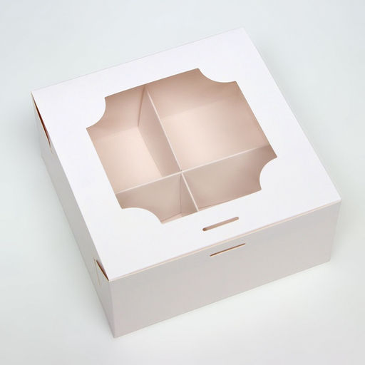 Цена за 3 шт. Коробка для 4 пирожных, белая, 16×16×8 см