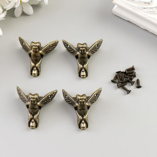 Уголок (ножка) для шкатулки металл Ангел набор 4 шт бронза 2,3х2,6х1 см - Арт узор фото 3