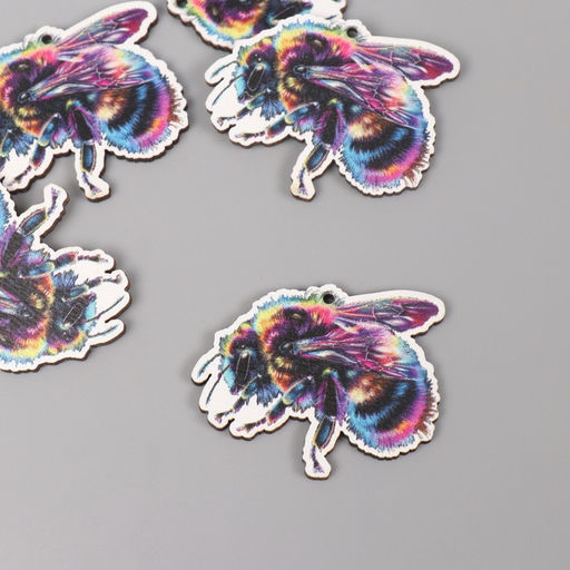 Цена за 10 шт. Декор для творчества дерево «Цветная пчела», 3.3×3.9×0.3 см