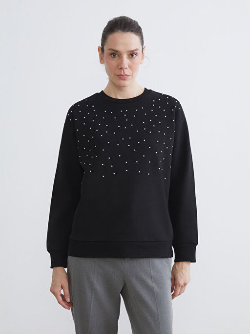Ta?l? Oversize Kad?n Kal?n Sweatshirt