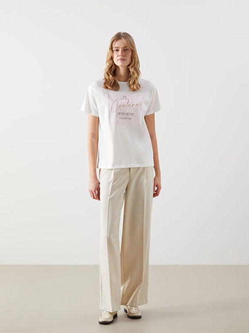 Bisiklet Yaka Bask?l? Kad?n Ti??rt