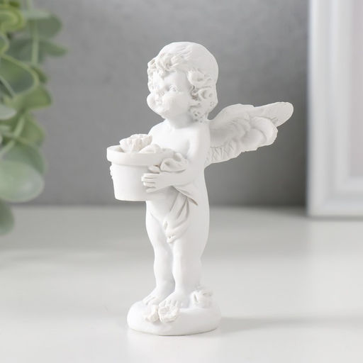 Фигурка полистоун Белоснежный ангел с цветком в горшке, 9.7?6?6.5 см