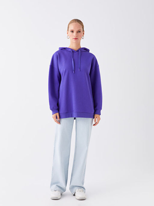 Kap??onlu D?z Uzun Kollu Kad?n Sweatshirt Tunik