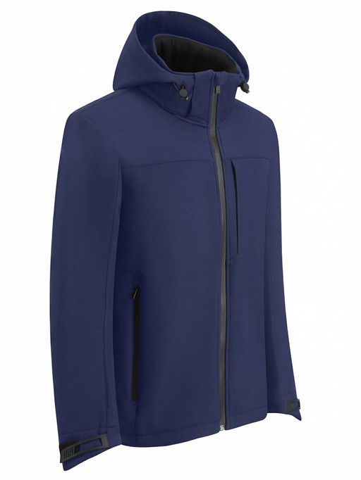 Ветровка мужская софтшелл виндстоппер с капюшоном спортивная темно-синего цвета 9615_1TS